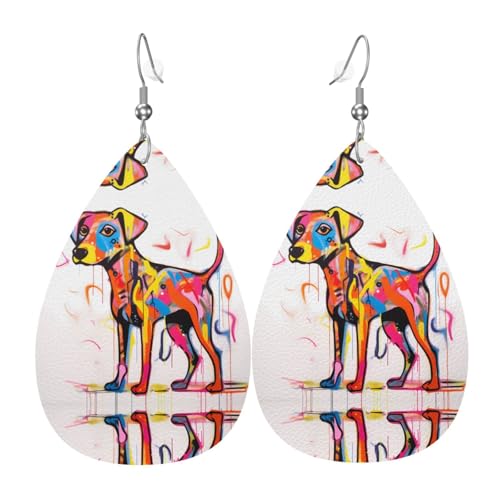 JKDGOJ Stehende Kritzelei-Hunde-Muster, Wassertropfen-Anhänger und Leder-Ohrringe, geeignet als Feiertags-Geburtstagsgeschenk für Frauen von JKDGOJ