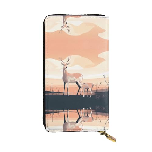 JKDGOJ Stehende Sika-Hirsch-Prints, lange Damen-Geldbörse, Leder, große Kapazität, Kreditkarten-Reißverschlusstasche von JKDGOJ