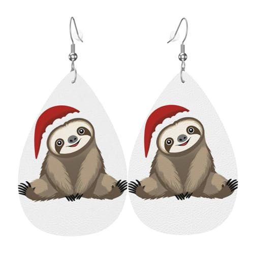 JKDGOJ Super süße Ohrringe mit Weihnachts-Faultier-Muster, Wassertropfen-Anhänger und Leder-Ohrringe, geeignet als Feiertags-Geburtstagsgeschenk für Frauen von JKDGOJ