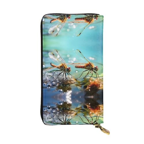JKDGOJ The Quiet Dragonfly Prints Damen-Geldbörse aus Leder, lange Handtasche, großes Fassungsvermögen, Kreditkartenfach mit Reißverschluss von JKDGOJ