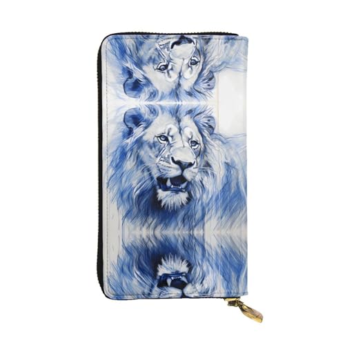 JKDGOJ The majestic lion. Prints Damen-Geldbörse aus Leder, lang, große Kapazität, Kreditkarten-Reißverschlusstasche von JKDGOJ