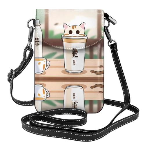 JKDGOJ Umhängetasche in Katzenform, Motiv: Milchtee, Handytasche, kleine Geldbörse, ein praktisches Geschenk zum Ausgehen, Trainieren und Einkaufen von JKDGOJ