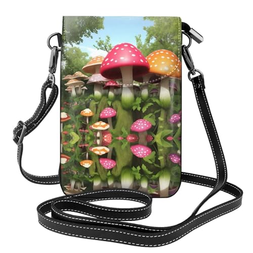 JKDGOJ Umhängetasche mit bunten Pilzdrucken, Handytasche, kleine Damen-Geldbörse, ein praktisches Geschenk zum Ausgehen, Trainieren und Einkaufen von JKDGOJ