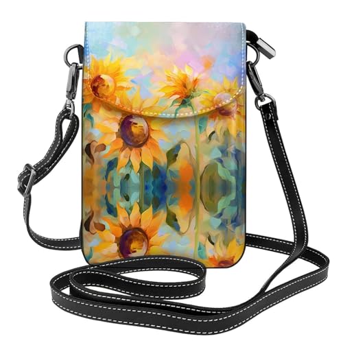 JKDGOJ Umhängetasche mit bunten Sonnenblumen-Aufdrucken, Handytasche, kleine Damen-Geldbörse, ein praktisches Geschenk zum Ausgehen, Trainieren und Einkaufen von JKDGOJ