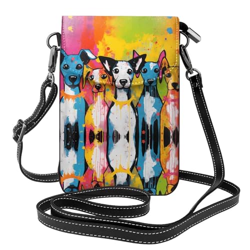 JKDGOJ Umhängetasche mit farbigen Doodle-Hunde-Aufdrucken, Handytasche, kleine Damen-Geldbörse, ein praktisches Geschenk zum Ausgehen, Trainieren und Einkaufen von JKDGOJ