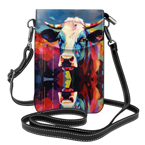 JKDGOJ Umhängetasche mit farbigen Kühen bedruckt, Handytasche, kleine Geldbörse für Damen, ein praktisches Geschenk zum Ausgehen, Trainieren und Einkaufen von JKDGOJ