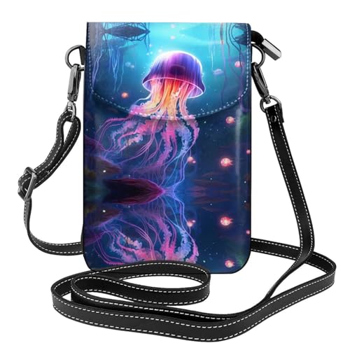 JKDGOJ Umhängetasche mit farbigen Quallen-Drucken, Handytasche, kleine Damengeldbörse, ein praktisches Geschenk zum Ausgehen, Trainieren und Einkaufen von JKDGOJ