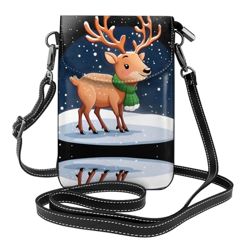 JKDGOJ Umhängetasche mit weihnachtlichem Hirsch unter Schneeflocken bedruckt, Handytasche, kleine Damengeldbörse, ein praktisches Geschenk zum Ausgehen, Trainieren und Einkaufen von JKDGOJ