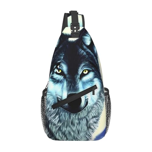 JKDGOJ Wolf Under Moon Pattern Cross Umhängetasche geeignet für Männer und Frauen, geeignet für Fitnesstaschen und Wanderausflüge von JKDGOJ