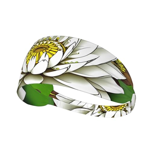 Elastisches Sport-Stirnband Haarband JKIEGOQ Bohemian Weiß Lotusdruck Spandex Weich Atmungsaktiv Schnell Trocken von JKIEGOQ