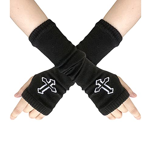 JKJF 1 Paar Cross Printed Hip Hop Armstulpen Halloween Fingerlose Armstulpen Damen Punk Gothic Handschuhe Arm Ärmel für Motto Party Maskerade Kostüm Party von JKJF