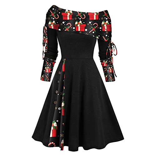 JKJFJKA Damen Weihnachtskleid Plus Größe Damen Weihnachten Vintage Kleid Weihnachten Drucken Kleid Für Damen Weihnachten Drucken Kleid Plus Größe Weihnachten Retro Kleid Weihnachten Kleider Für von JKJFJKA