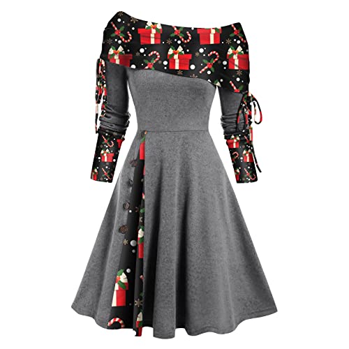 JKJFJKA Kleider Für Weihnachten Damen Kleid Weihnachten Sportkleid Für Weihnachten Damen Weihnachten Kleider Langärmelig Maxi Weihnachtsfeier Kleider Weihnachten Maxi Kleid Weihnachten Langarm von JKJFJKA