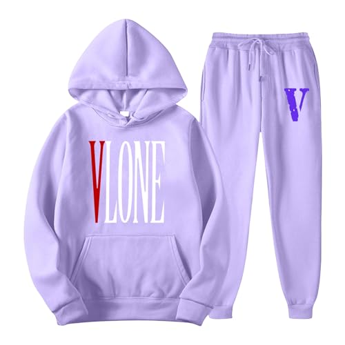 JKJFJKA Vlone Anzug Damen Corteiz Vlone Bag Y2K Männer Hip Hop Hose Trainingsanzüge Tracksuit Unisex Jogging Anzug Vlone Sommer T-Shirt Vlone Damen Jacke Vlone Damen Lila Xl von JKJFJKA