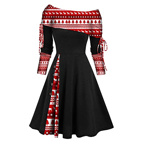 JKJFJKA Weihnachten Maxi Kleid Weihnachtskleid Für Damen Weihnachtskleid Für Damen Langärmeliges Weihnachtskleid Plus Size Weihnachtsfeier Kleider Weihnachtskleid Für Damen Langarm Vintage Kleid von JKJFJKA