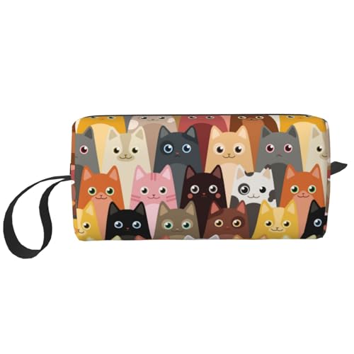 JKJOJIA Lustige Make-up-Tasche mit Mops-Motiv, kleine Kosmetiktasche, tragbare Reise-Kulturbeutel mit Griff, einfache Zubehöraufbewahrung, Reißverschlusstasche für Damen und Mädchen, Katzen-Cartoon, von JKJOJIA