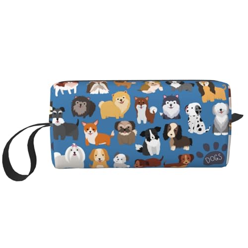 JKJOJIA Lustige Make-up-Tasche mit Mops-Motiv, kleine Kosmetiktasche, tragbare Reise-Kulturbeutel mit Griff, einfache Zubehöraufbewahrung, Reißverschlusstasche für Damen und Mädchen, Niedlicher Hund, von JKJOJIA