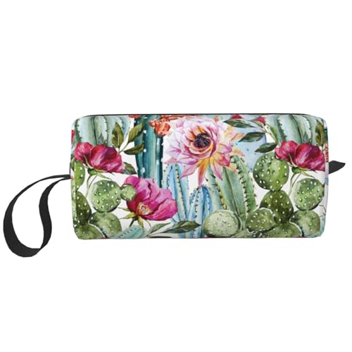 JKJOJIA Make-up-Tasche, Organizer, kleine Kosmetiktasche, tragbar, Reise-Kulturbeutel mit Griff, einfache Zubehöraufbewahrung, Reißverschluss-Tasche für Damen und Mädchen, Erdbeerrosa, Aquarell, von JKJOJIA