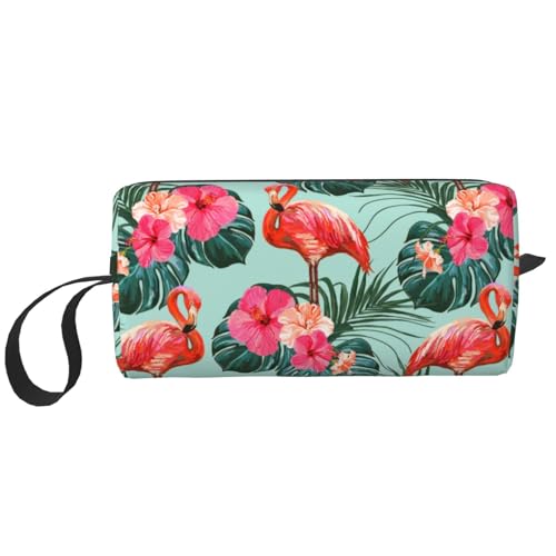 JKJOJIA Make-up-Tasche mit Dinosaurier-Motiv, kleine Kosmetiktasche, tragbar, Reise-Kulturbeutel mit Griff, einfaches Zubehör, Aufbewahrung, Reißverschlusstasche für Damen und Mädchen, Tropische von JKJOJIA