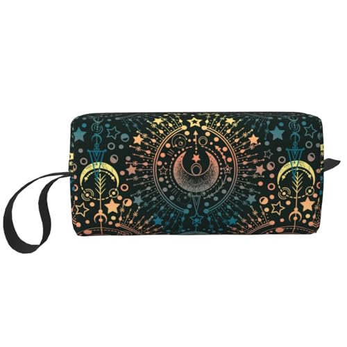 JKJOJIA Make-up-Tasche mit Totenkopf-Motiv, kleine Kosmetiktasche, tragbar, Reise-Kulturbeutel mit Griff, einfache Zubehöraufbewahrung, Reißverschlusstasche für Damen und Mädchen, Magische Astrologie von JKJOJIA