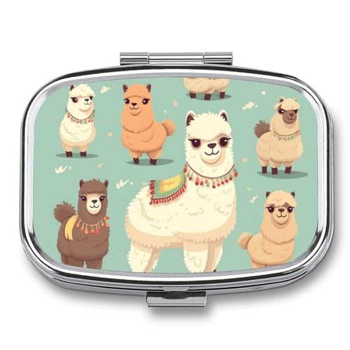 Erste-Hilfe-Set – Ockable Medikamenten-Aufbewahrungsbox, Alpakas bedruckt, niedlich und leicht, Pillendose für den täglichen Gebrauch, Alpakas, 2.2*1.6*0.6 von JKLPOMN