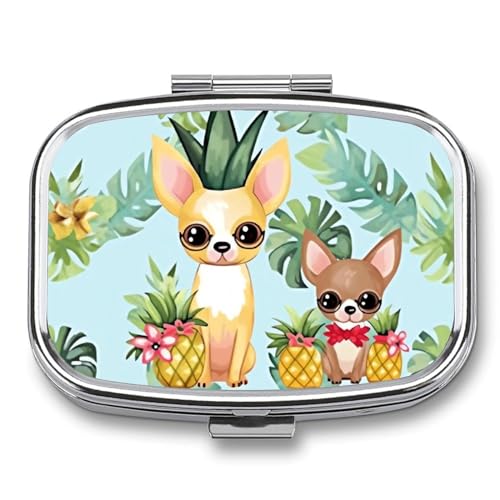 Erste-Hilfe-Set – Ockable Medikamenten-Aufbewahrungsbox, Chihuahua-Hund, Ananas, bedruckt, niedlich und leicht, Pillendose für den täglichen Gebrauch, Chihuahua Hund Ananas, 2.2*1.6*0.6 von JKLPOMN