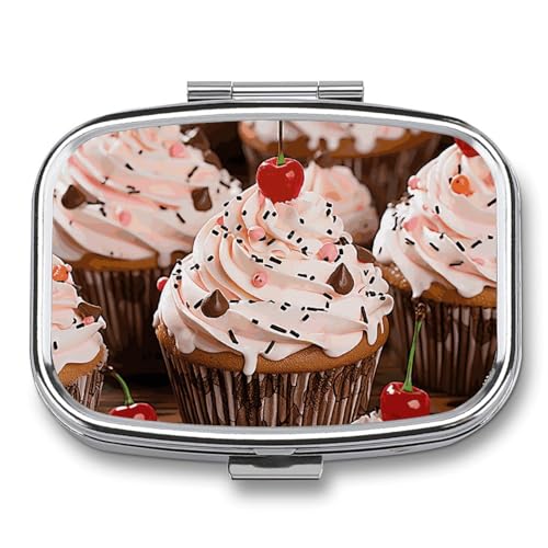 Erste-Hilfe-Set – Ockable Medikamenten-Aufbewahrungsbox, Cupcake- und Muffin-Druck, niedlich und leicht, Pillendose für den täglichen Gebrauch, Cupcake und Muffin, 2.2*1.6*0.6 von JKLPOMN