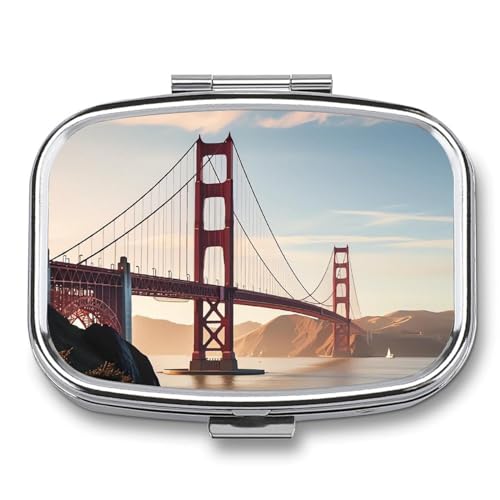 Erste-Hilfe-Set – Ockable Medikamenten-Aufbewahrungsbox, Golden Gate Bridge bedruckt, niedlich und leicht, Pillendose für den täglichen Gebrauch, Golden Gate Bridge, 2.2*1.6*0.6 von JKLPOMN