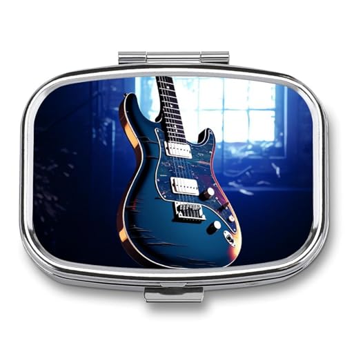 Erste-Hilfe-Set – Ockable Medikamenten-Aufbewahrungsbox, blaue Gitarre, bedruckt, niedlich und leicht, Pillendose für den täglichen Gebrauch, Blaue Gitarre, 2.2*1.6*0.6 von JKLPOMN