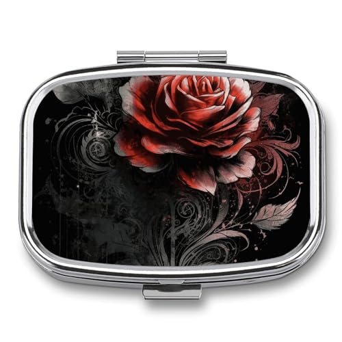 Erste-Hilfe-Set – Ockable Medikamenten-Aufbewahrungsbox, flache Rose, bedruckt, niedlich und leicht, Pillendose für den täglichen Gebrauch, Flache Rose, 2.2*1.6*0.6 von JKLPOMN