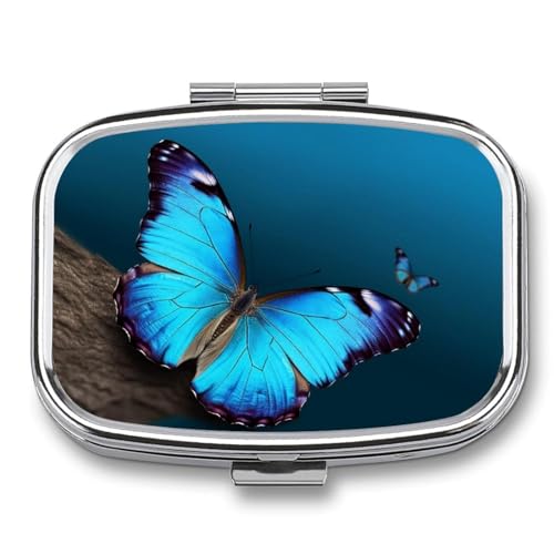 Erste-Hilfe-Set – Ockable Medikamenten-Aufbewahrungsbox, schöner blauer Schmetterling, bedruckt, niedlich und leicht, Pillendose für den täglichen Gebrauch, Schöner blauer Schmetterling, 2.2*1.6*0.6 von JKLPOMN