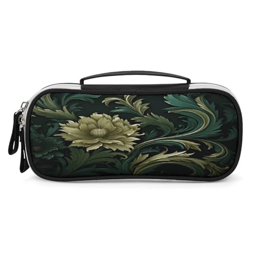 JKLPOMN Tragbare Make-up-Tasche, dunkelgrün und grün, bedruckt, großes Fassungsvermögen, Reise-Make-up-Box, Aufbewahrungstasche, Kosmetik-Reisetasche, Damen-Kulturbeutel, geeignet für Mädchenreisen, von JKLPOMN