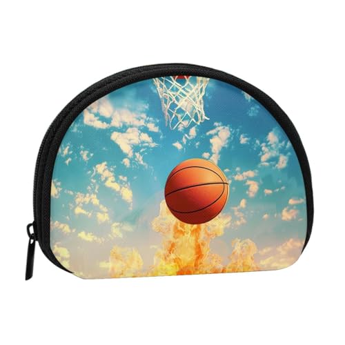 Basketball-bedruckte Münzbörse für Damen, niedlich, kleine Kleingeldbörse, Mini-Münzgeldbörse, Beutel mit Reißverschluss, Schwarz , Einheitsgröße, Modern von JKLQWC