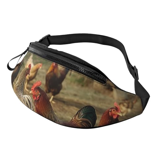 Bauchtasche mit Bauernhof-Hühnern, bedruckt, mit Kopfhöreranschluss, Uni, für Laufen, Wandern, Crossbody-Tasche für Damen und Herren, Schwarz , Einheitsgröße von JKLQWC