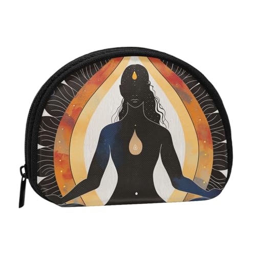 Bedruckte Münzbörse für Damen, für Yoga, Meditation, niedlich, klein, Kleingeldbörse mit Reißverschluss, Schwarz , Einheitsgröße, Münztasche von JKLQWC