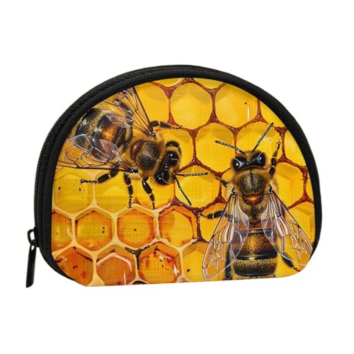 Bee On Honigwaben-bedruckte Münzbörse für Damen, niedlich, kleine Kleingeldbörse, Mini-Münzgeldbörse, Beutel mit Reißverschluss, Schwarz , Einheitsgröße, Münztasche von JKLQWC