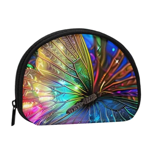 Bunte Geldbörse mit Regenbogen-Schmetterling für Damen, niedlich, kleine Kleingeldbörse, Mini-Münzgeldbörse, Beutel mit Reißverschluss, Schwarz , Einheitsgröße, Münztasche von JKLQWC