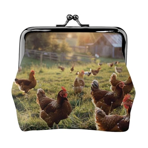 Chickens and Farm Printed Coin Purse for Women Cute PU Leather Coin Wallet Mini Coin Purse Pouch with Kiss-Lock, Schwarz , Einheitsgröße, Modern von JKLQWC