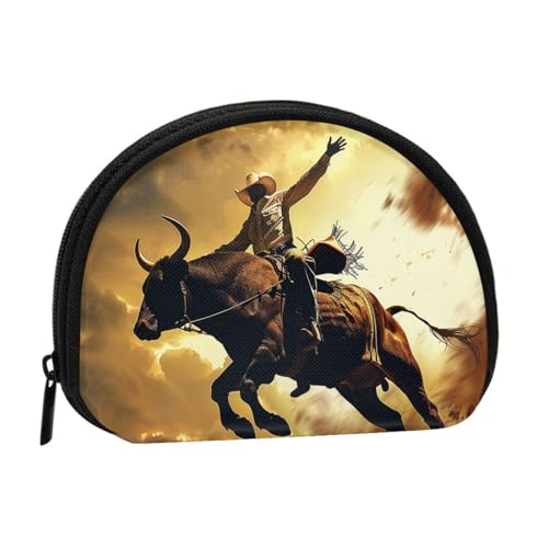 Coole Geldbörse mit Aufdruck "Bullreiten" für Damen, niedlich, kleine Kleingeldbörse, Mini-Münzgeldbörse, Beutel mit Reißverschluss, Schwarz , Einheitsgröße, Münztasche von JKLQWC