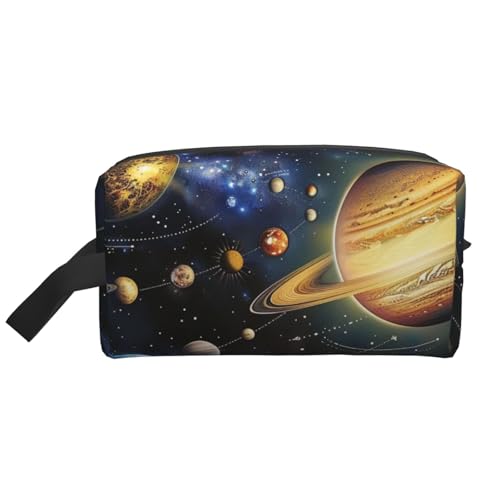 Exploring The Solar System Printing Makeup Bag for Women Travel Make Up Toiletry Organizer Large Capacity Cosmetic Bag with Handle, weiß, Einheitsgröße, Kosmetiktasche von JKLQWC