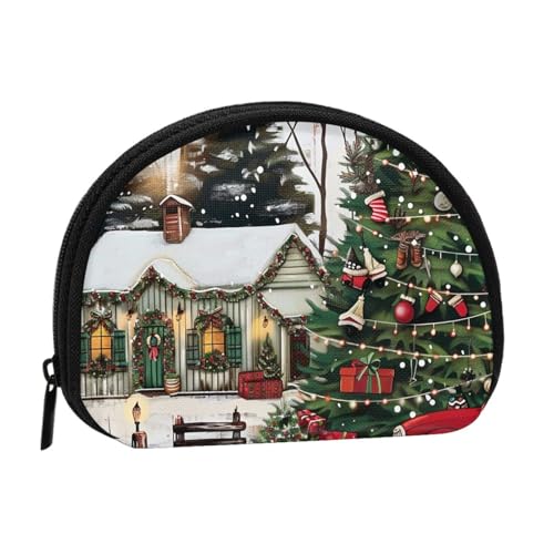 Farmhouse Weihnachten bedruckte Münzgeldbörse für Damen, niedlich, kleine Kleingeldbörse, Mini-Münzgeldbörse, Beutel mit Reißverschluss, Schwarz , Einheitsgröße, Münztasche von JKLQWC