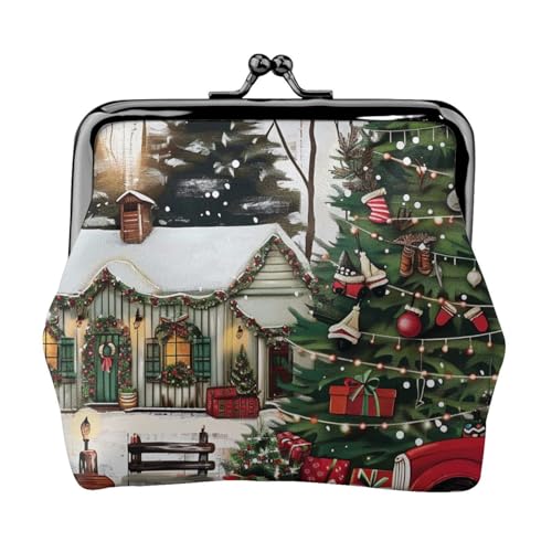 Farmhouse Weihnachts-Münzgeldbörse für Damen, niedliches PU-Leder, Münzgeldbörse, Mini-Münzgeldbörse mit Kuss-Lock, Schwarz , Einheitsgröße, Münztasche von JKLQWC