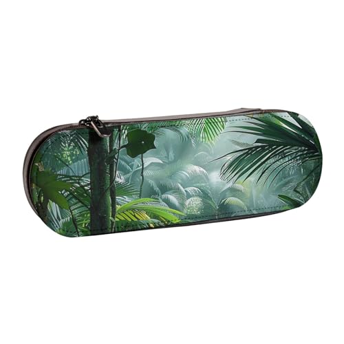 Federmäppchen mit tropischem Regenwald, Dschungel-Szene, bedruckt, niedliches Federmäppchen, PU-Leder, Reißverschluss, Federmäppchen, Organizer für Büro, Schule, Reisen, Schwarz , Einheitsgröße, von JKLQWC