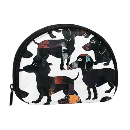 Geldbörse mit Dackel-Motiv, bedruckt, für Damen, niedlich, klein, Kleingeldbörse, Mini-Münzgeldbörse, Beutel mit Reißverschluss, Schwarz , Einheitsgröße, Münztasche von JKLQWC
