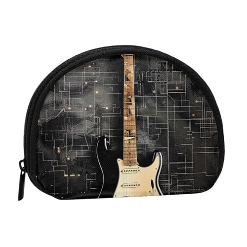 Geldbörse mit E-Gitarre, bedruckt, für Damen, niedlich, kleine Kleingeldbörse, Mini-Münzgeldbeutel mit Reißverschluss, Schwarz , Einheitsgröße, Münztasche von JKLQWC