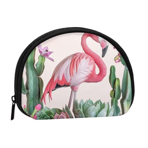 Geldbörse mit Flamingo-Sukkulenten-Motiv, bedruckt, für Damen, niedlich, kleine Kleingeldbörse, Mini-Münzgeldbörse, Beutel mit Reißverschluss, Schwarz , Einheitsgröße, Münztasche von JKLQWC
