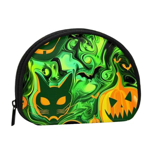 Grüner Geist Horror Halloween bedruckte Münzbörse für Frauen, niedliche kleine Kleingeldbörse Mini-Münzgeldbeutel mit Reißverschluss, Schwarz , Einheitsgröße, Münztasche von JKLQWC