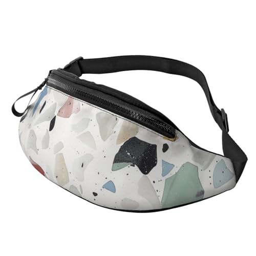 Gürteltasche mit Kopfhöreranschluss, bedruckt, mit Terrazzo-Motiv, Unisex, zum Laufen, Wandern, Crossbody-Tasche für Damen und Herren, Weiß, Schwarz , Einheitsgröße, Sling Rucksäcke von JKLQWC