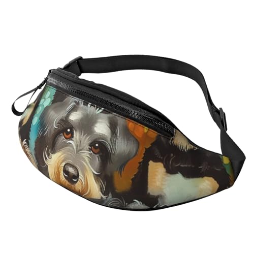 Gürteltasche mit niedlichem Schnauzer-Motiv, bedruckt, mit Kopfhöreranschluss, Unisex, zum Laufen, Wandern, Crossbody-Tasche für Männer und Frauen, Schwarz , Einheitsgröße, Sling Rucksäcke von JKLQWC