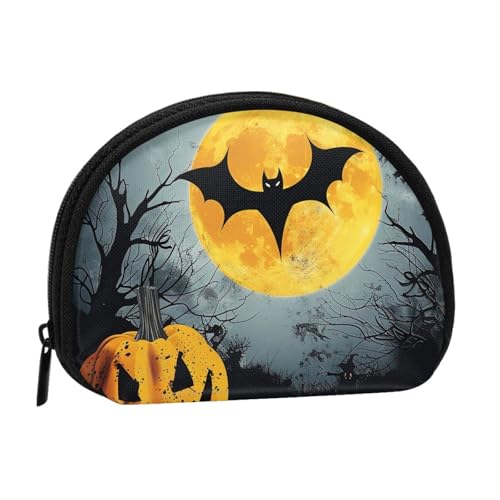 Halloween Mond Fledermaus bedruckte Münzbörse für Frauen, niedlich, kleine Kleingeldbörse Mini-Münzgeldbeutel mit Reißverschluss, Schwarz , Einheitsgröße, Münztasche von JKLQWC